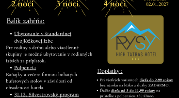 Silvestrovská Zábava v Hoteli RYSY (30.12.2026 - 02.01.2027)